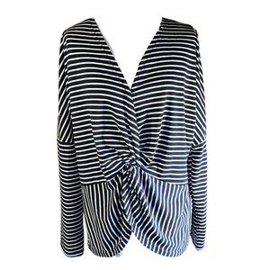 Navy Blue White Striped Shirt Size Medium Twist Front